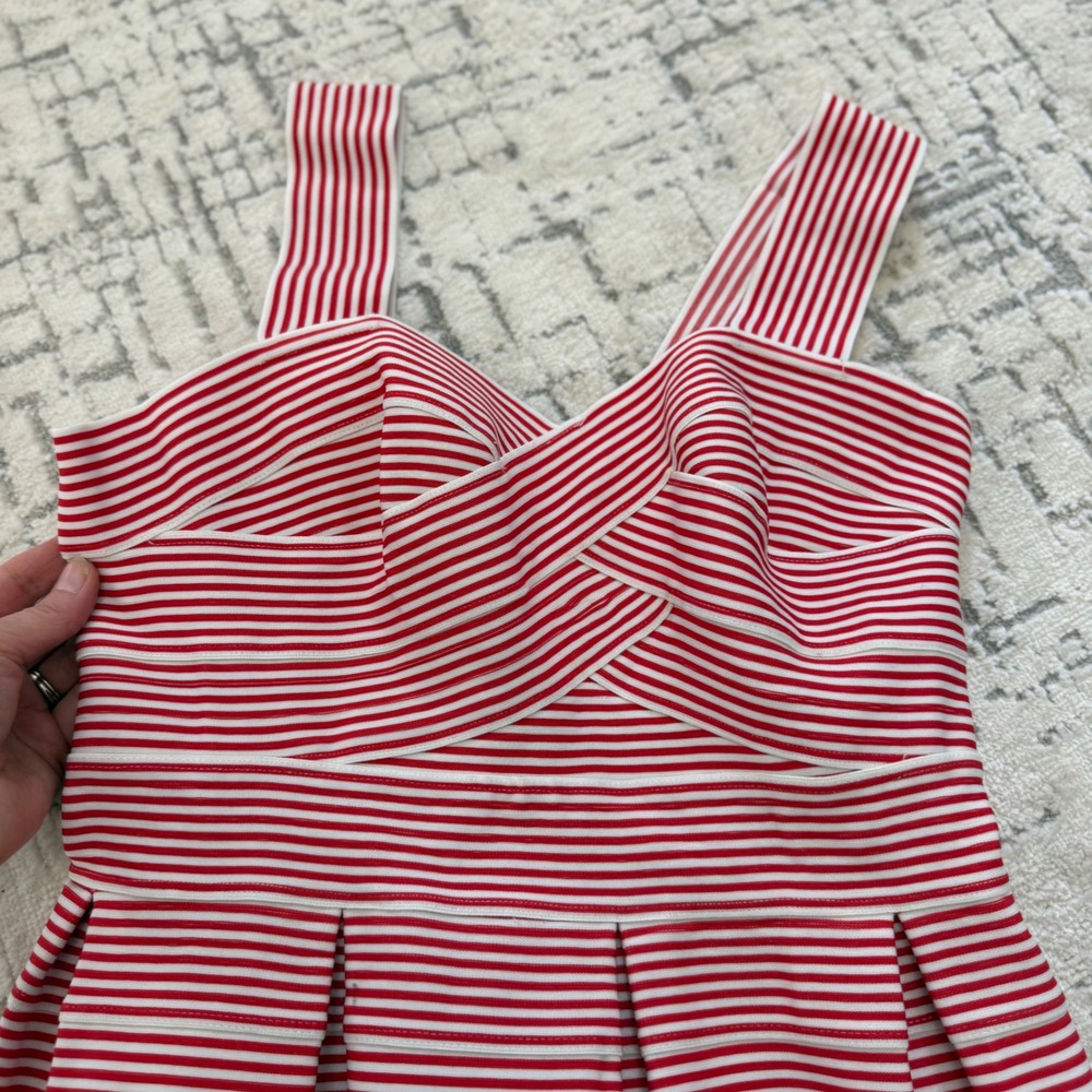HD in Paris Anthropologie Red White Striped Bandage Peplum Top S Sweetheart M1 - Picture 3 of 6